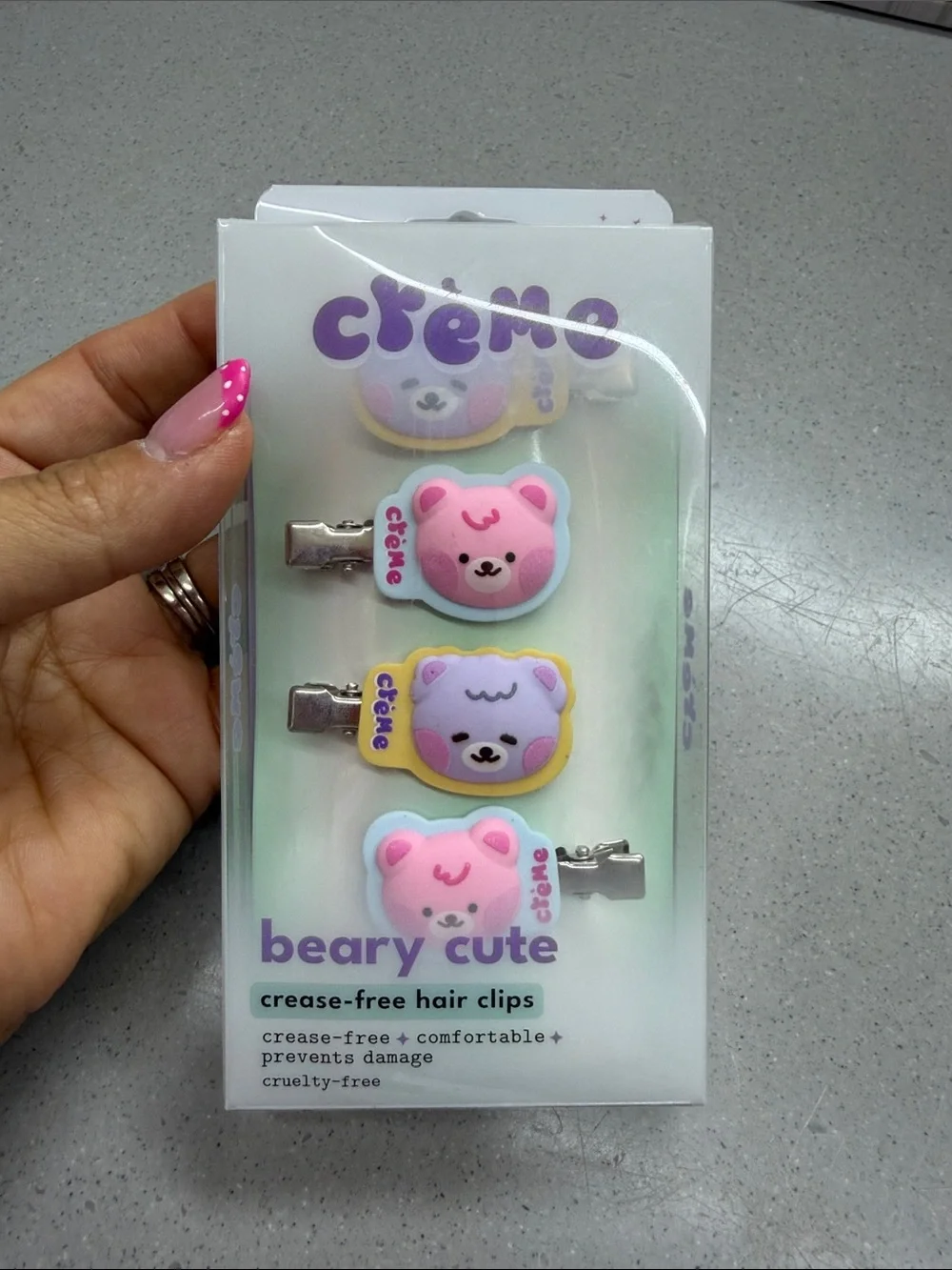 Crème Beary Cute Pink & Purple Kids Hair Clips - Pack of 4